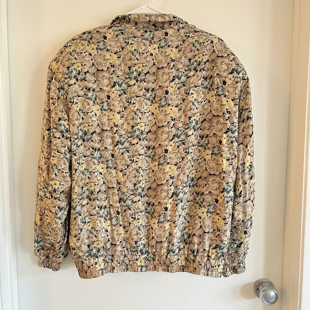 Vintage Bogari 100% Silk Windbreaker Bomber Jacket Size M Retro Floral Zip Y2K - Picture 2 of 6